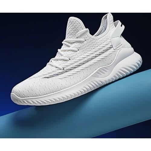 Mens White Sneakers Shoes Outdoor Leisure Breathable Mesh Non-slip Soft Bottom Jogging Running Male Shoes Large Size 39-46
