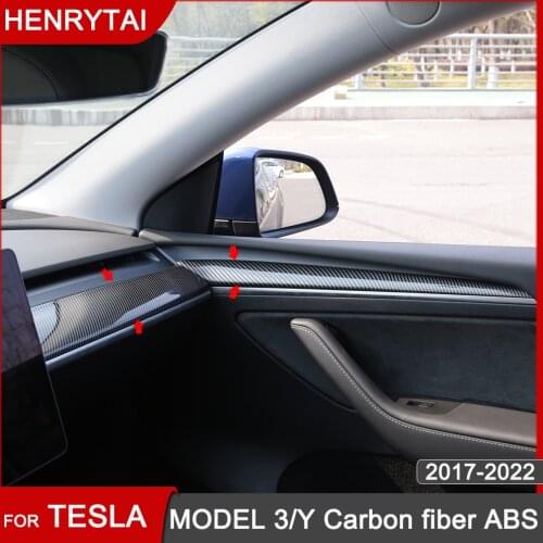 2021 New Tesla Carbon Fibre ABS Car Interior For Tesla Model 3 Y Center Console Dashboard / Door Trim Strip Styling Accessories