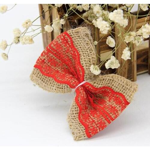 New 10pcs Vintage Natural Jute Burlap Hessian DIY Ribbons Bowknot Burlap Scrapbooking Lace Ribbon Jute Craft Wedding Decoration