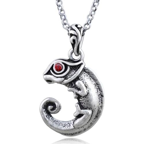 New Crystal Eye Chameleon Pendant Long Necklace Men Boys Hip Hop Cute Lizard Chain Necklaces For Women Girls Jewelry Party Gifts