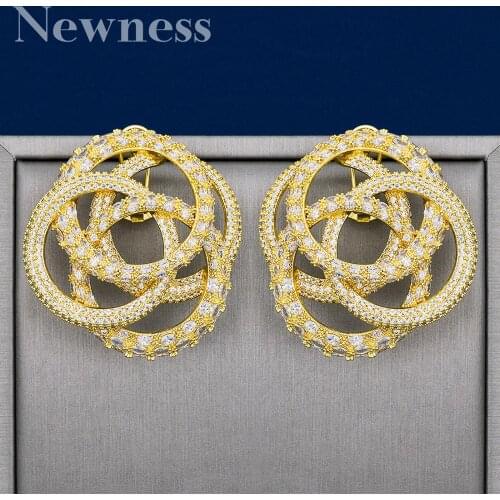 Newness Luxury Round type Geometric AAA Cubic Zircon Big Statement Earrings For Women Wedding DUBAI Bridal Circle Earring