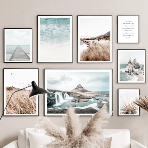 Reed Waterfall Reef Dandelion Bridge Sky Wall Art Canvas Painting Nordic Posters And Prints Wall Pictures For Living Room Decor