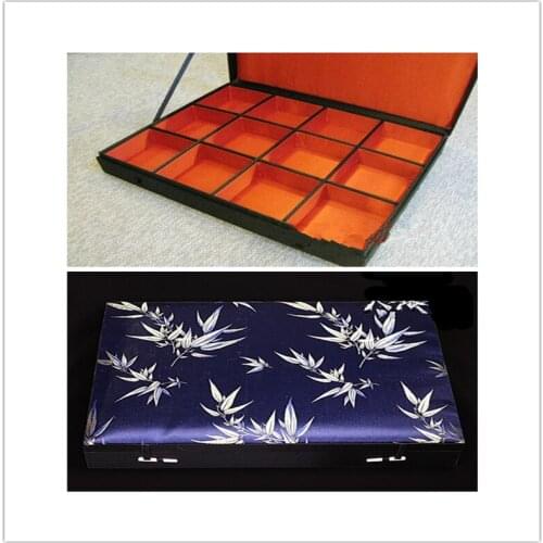 Luxury Wooden 12 Slot Grid Wrist Watch Box Chinese Silk Brocade Decorative Jewelry Storage Boxes Wedding Birthday Gift