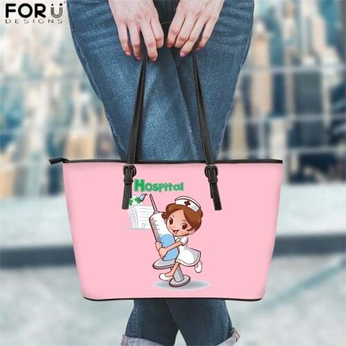 FORUDESIGNS Pink Cute Nurse Girls Print Luxury Designer Handbag Woman Shoulder Large Capacity Tote Bag Women Shopped Bags Mujer