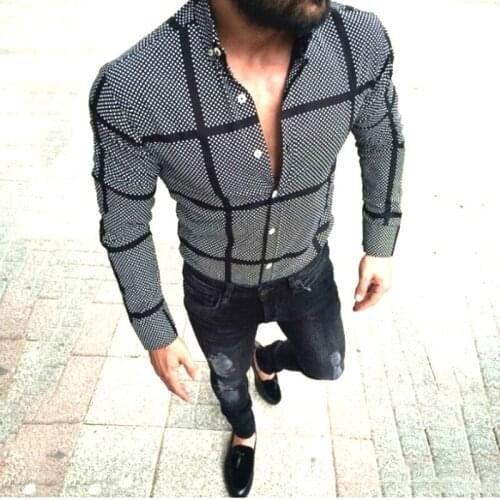 Shirts For Mens Slim Black Grid Shirts Autumn New Long Sleeve Casual Striped turndown collar Shirts Tops Man Chaqueta Cuadros