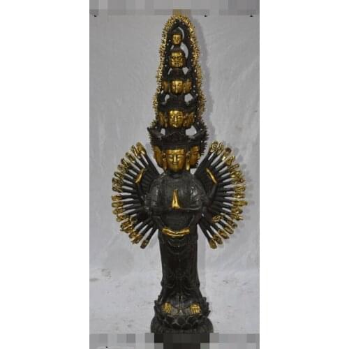 S03907 34"Chinese Bronze Gilt 1000 Arms Avalokiteshvara Kwan-yin Guan Yin buddha Statue