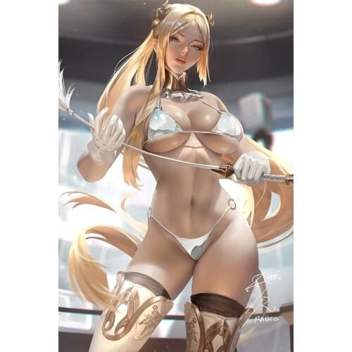 Silver Bikini Armor Sexy Girl Canvas Painting 3D Anime Game Figure Posters Modern Art Home Decorative Hanging Picture