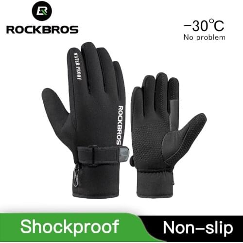 RockBros Ultra-thick Silica Gel Anti-slip Anti-shock Bike Gloves Winter Windproof Cycling Gloves Fleece Keep Warm Bike Gloves