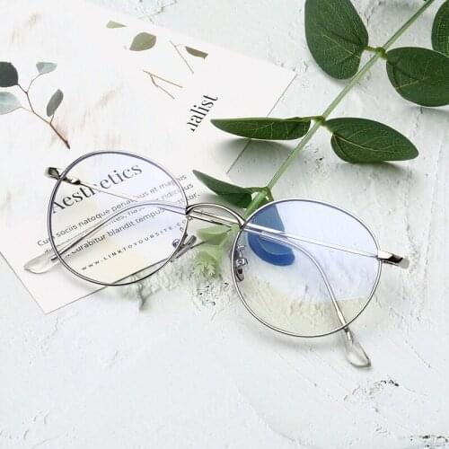 Veshion Anti-blue Glasses Metal Round Frame Flat Mirror Men and Women Glasses Frame Myopia Glasses Frame Prescription Points