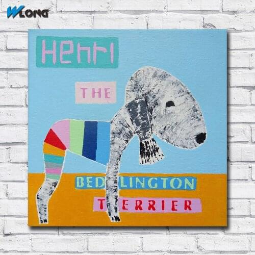 Wlong Fashion Home Decor Canvas Print Bedlington Terrier Oil Painting on Canvas Wall Pictures for Living Room Wall Art Unframed