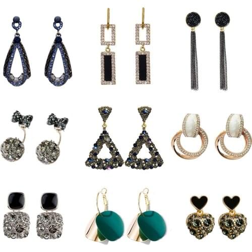 Womens Pendant Retro Geometric Long Earrings Fashion Crystal Large Dangle Earrings Wedding Jewelry Statement 2021