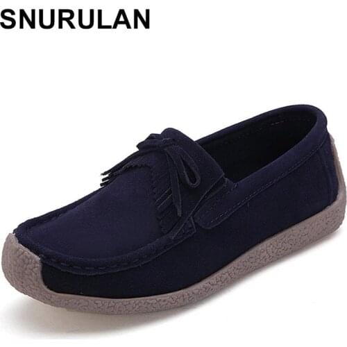 SNURULAN Womens Flat Shoes Platform Lok Fu Womens Leather Moccasins Ladies Autumn Casual Shoes Ladies Outdoor Crawling Shoes