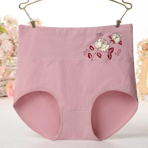 QA289 Ladies Underwear Sleepwears Women Panties High Waist Control Lingerie Breathable Briefs With Floral Cotton Fabric