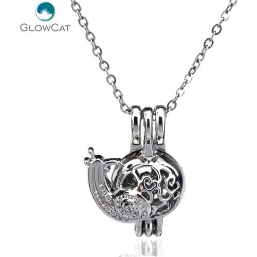 K57 Silver Tone House Snail Diffuser Locket Necklace Aromatherapy Steel 16" Aroma Essential Oil Diffuser Locket