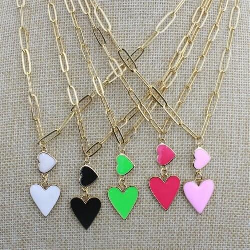 16inch 10pcs/lot Fashion plating heart enamel charm necklace,multi color enamel connector necklace,wholesale jewelry for women