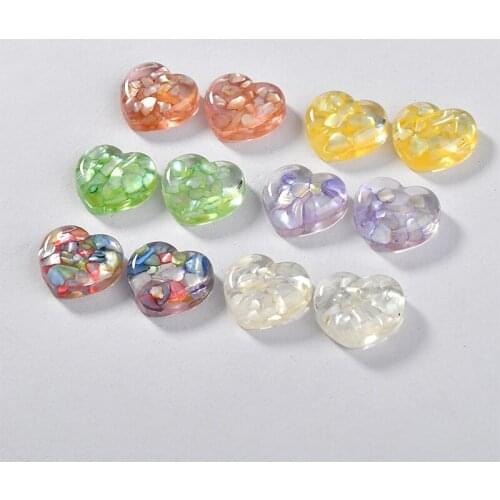 40pcs/lot color Broken shell core cartoon hearts shape resin flatback beads without holes diy jewelry earring/garment accessory