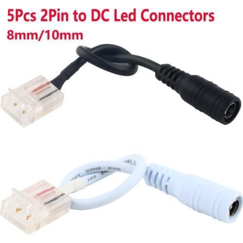 5Pcs Connector Plug DC Female to PCB Strip 5.5x2.1mm 2 Pin Cable Wire Connector 8 mm 10 mm Adapter For 3528 5050 LED Strip Light