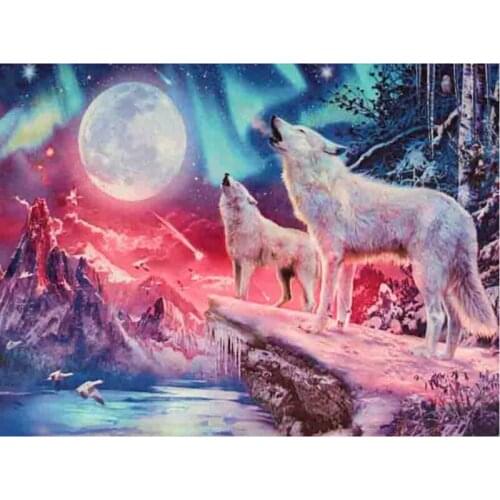 5D DIY diamond embroidery Wolves & Northern Lights diamond painting Cross Stitch full square/Round Rhinestone mosaic decor X532