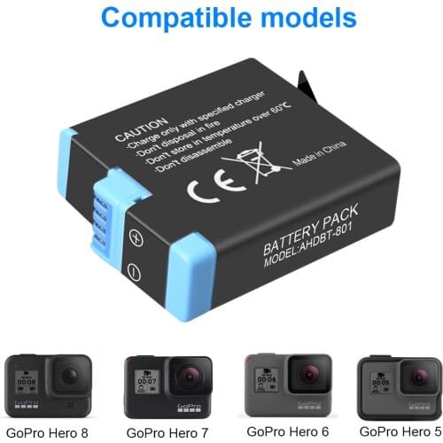 Battery 801 For GoPro Hero 8 Battery Hero 7 Hero 6 Hero 5 Black For AHDBT-801 Camera Batteries Full Decode AHDBT801 Accessories