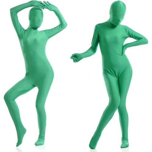 Free shipping Green Zentai Full Body Skin Suit Catsuit Halloween Costumes customized for open eyes mouth can add crotch zipper