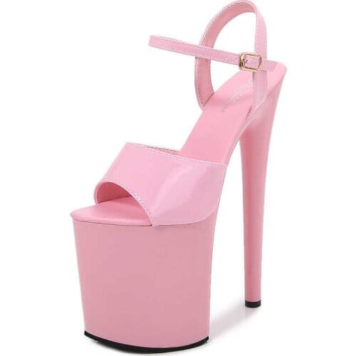 Patent Leather 20cm Platform Sandals Stiletto Heels Sexy Sandals Women Pole Dancing Shoes Nightclub Sandals Plus Size 34-45