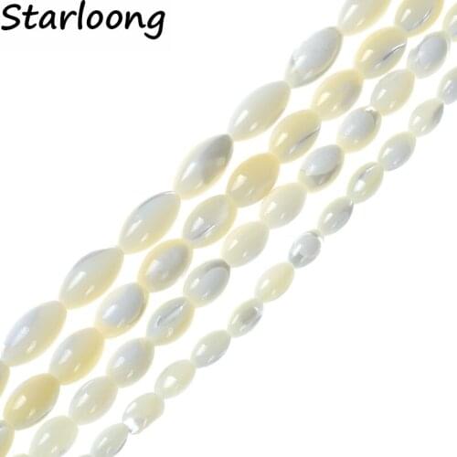 Natural Stone Beads White Trochus Stone Oval Shell Shape Strand Beads for Jewelry Making Diy Bracelet Necklace 15.5" Pick Size