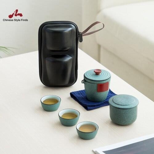 Tea Set Green Ceramic Teapot With 3 Cups A Tea Set Portable Travel Tea Set Drinkware