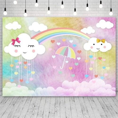 Avezano Baby Shower Birthday Backdrops Rainbow Cloud Love Newborn Photography Backgrounds Photo Studio Photozone Photocall Decor
