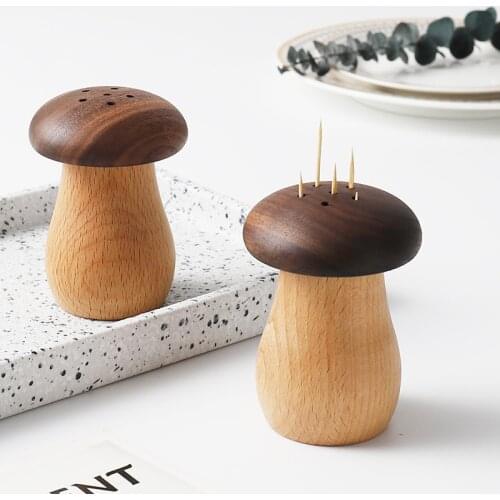 Nordic Mushroom Shape Wooden Toothpick Holder Storage Box Toothpick Dispenser Home Storage Organizer Kitchen Accessories