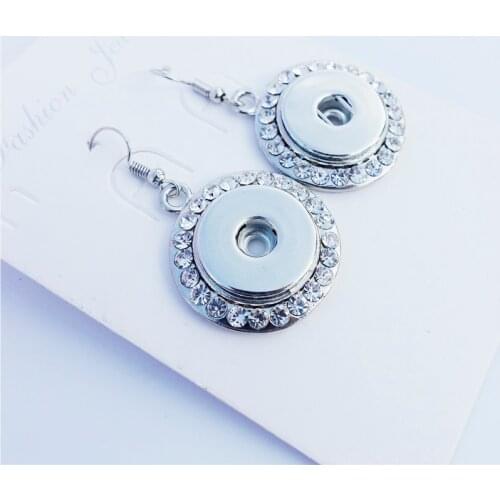 Crystal Rhinestone Round Circle Metal 18mm Snap Buttons Earrings Fashion Women Jewelry