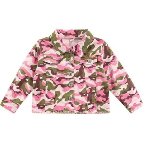 Toddler Kids Baby Girls Camouflage Jacket, Casual Long Sleeve Button Down Frayed Raw Hem Coat 1-6T