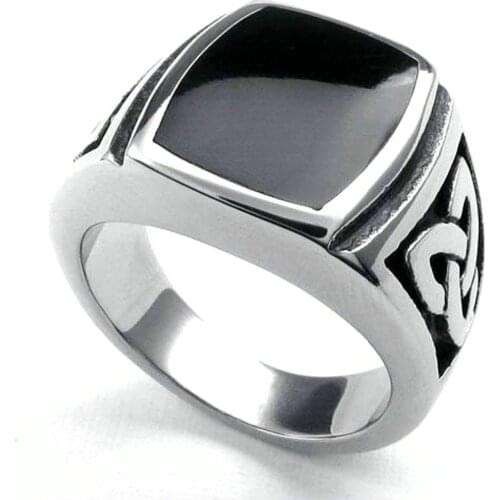 Fashion New Jewelry Stainless Steel Ring Knot Signet Jewelry Heavy Wide Ring Black Silver color Ring Size 7 -15