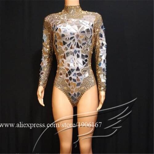 Ballroom Dance Gold Silver Mirror Costumes Sexy Dress Women DJ DS Stage Show Wears Bar Outfit Clothes Party Performance KTV suit