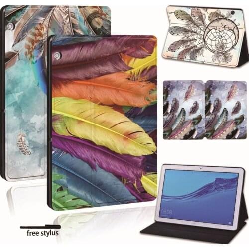 For Huawei MediaPad T3 8.0 /T3 10 9.6 /T5 10/M5 Lite/M5 10.8" Leather Smart Tablet Cover-Feather tablet Case For Honor Play Pad