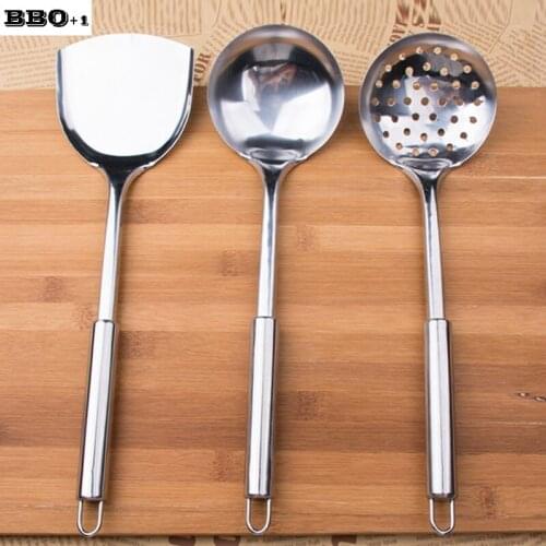 3pcs/set Kitchen Utensils Stainless Steel Kitchenware Cooking Tool Cooking Shovel Soup Spoon Colander Set Cookware Home