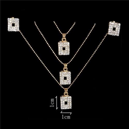 Fashion Rhinestone Jewelry Luxury Gold-color Romantic Austrian Crystal Square Flower shape Chain Necklace Earrings Jewelry Sets
