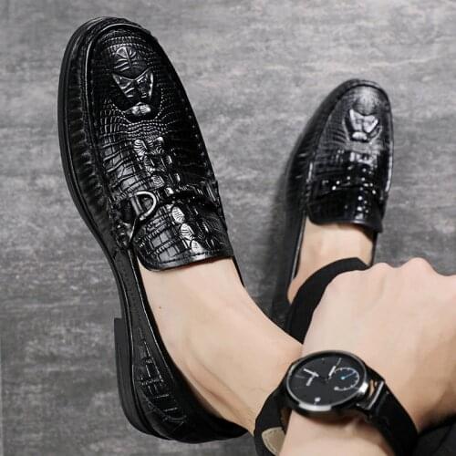 M-anxiu High Quality Mens Shoes Casual Shoes Leather Trend Breathable British Style Crocodile Print Party Shoes