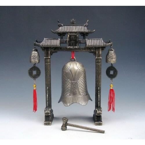 Set Metal Arch Chinese FENG SHUI Carp Fish Dragon Chime Bells Gong Home Decor metal handicraft