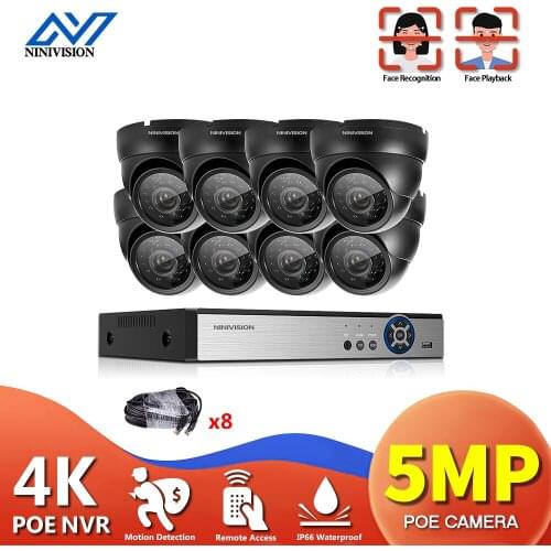 NINIVISION 8CH POE NVR Xmeye CCTV Face System 5.0MP In/Outdoor PoE IP Camera IR Night Vision Video Security Surveillance Kits