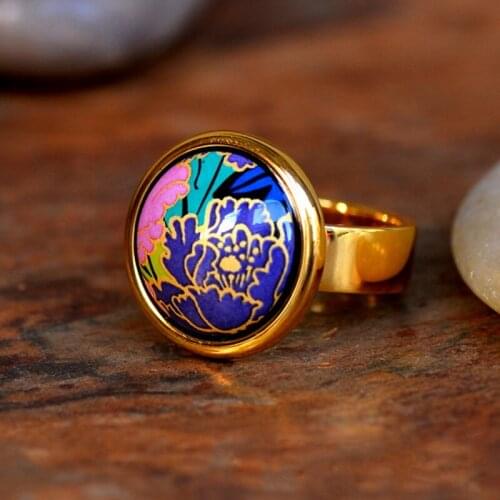 2020 new Peony Series Enamel Earrings Fashion Cloisonne Jewelry Fishhook ring for Woman Pendant bracelet