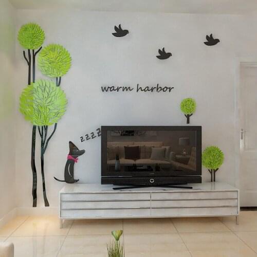 New arrival 3d Tree birds dog crystal Acrylic wall stickers Sofa wall home decoration Wall stickers Home DIY art wall decor