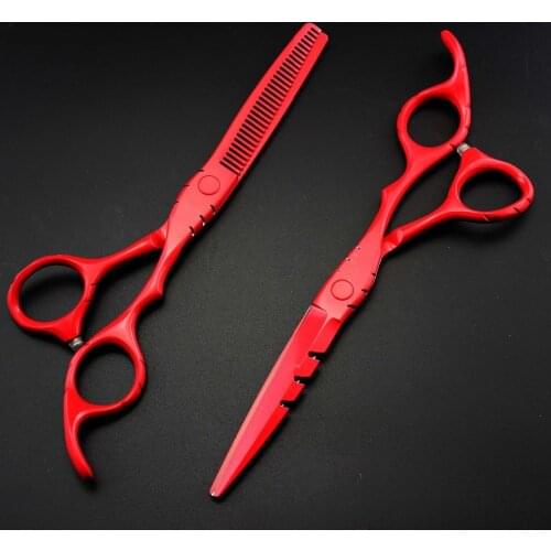 Custom-made 5.5 & 6 inch red Piano paint cutting barber thinning scissor cut hair scissors bag shears hairdressing scissors set