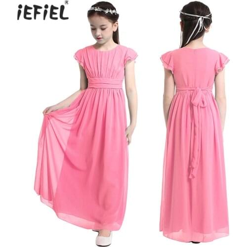 Toddler Girls Chiffon Flower Princess Girls Dress Kids Dress Vestidos Flutter Sleeves Fashion Elegant Wedding Party Long Dress