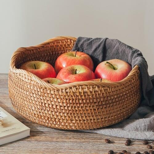 Wavy Woven Rattan Storage Basket Fruit Tray Handmade for Snack Food Bread Picnic Basket Plate Multifunction Household Decoration