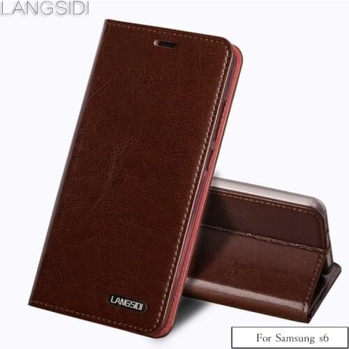 Luxury Flip three card oil wax skin flip phone holster For Samsung Galaxy S6 phone case all handmade custom