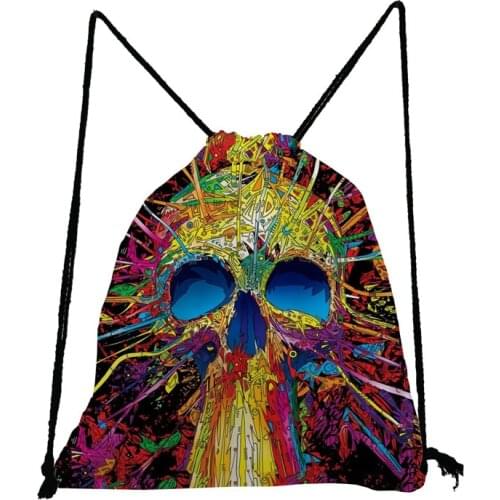 Halloween Skull Printed Unisex Backpack Reusable Shopping Bag Folding Women Casual Drawstring Bags Polyester Lady Soft Back Bag