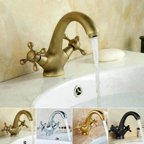Swan Style Bathroom Basin Faucet Hot Cold Mixer Tap Brass Brass Basin Tap Golden/Chrome/Antique/Oil Black Faucets