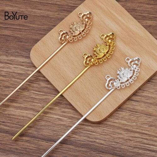 BoYuTe (10 Pieces/Lot) 22*43MM Alloy Flower Hair Stick Materials Handmade Diy Jewelry Accessories Wholesale