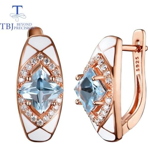TBJ,new design sky blue topaz earring natural square 6.0mm gemstone in 925 sterling silver fine jewelry for women as gift box