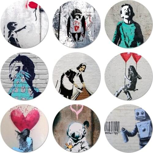 Street Art Banksy Graffiti Painting Badge Brooch Pin Accessories For Clothes Backpack Decoration gift 58mm